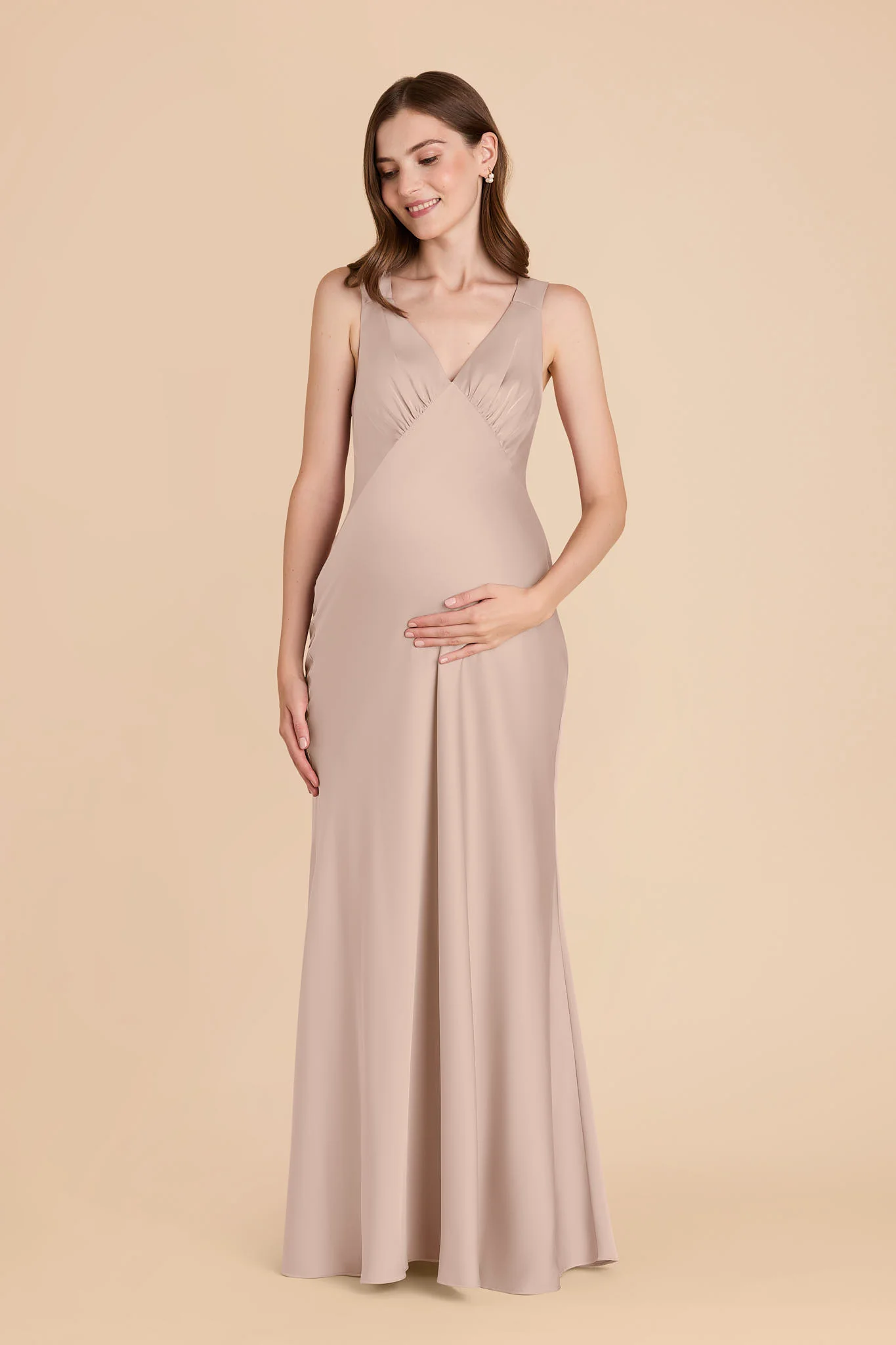 Veronica Matte Satin Dress - Taupe - Image 2