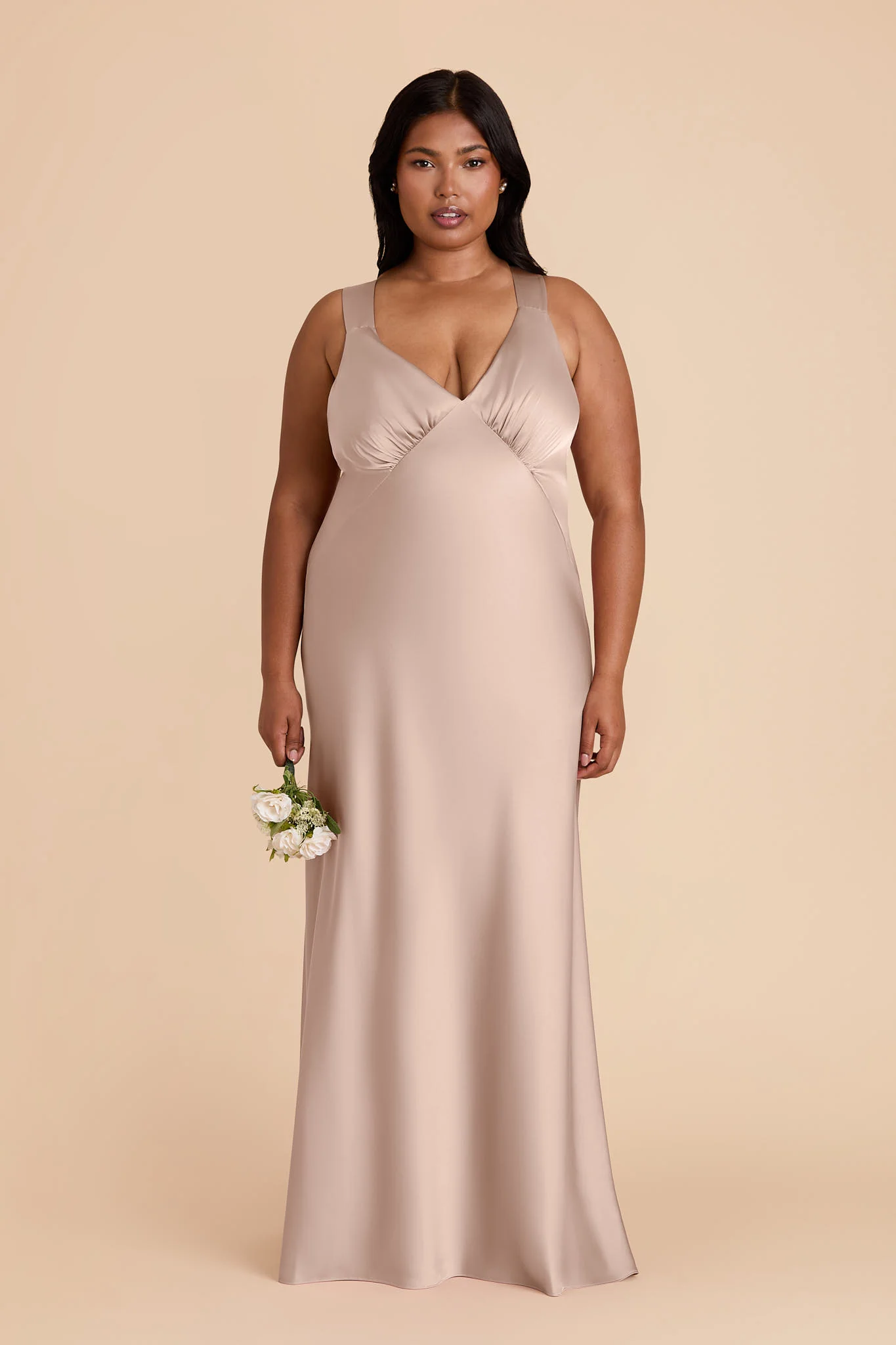 Veronica Matte Satin Dress - Taupe - Image 3
