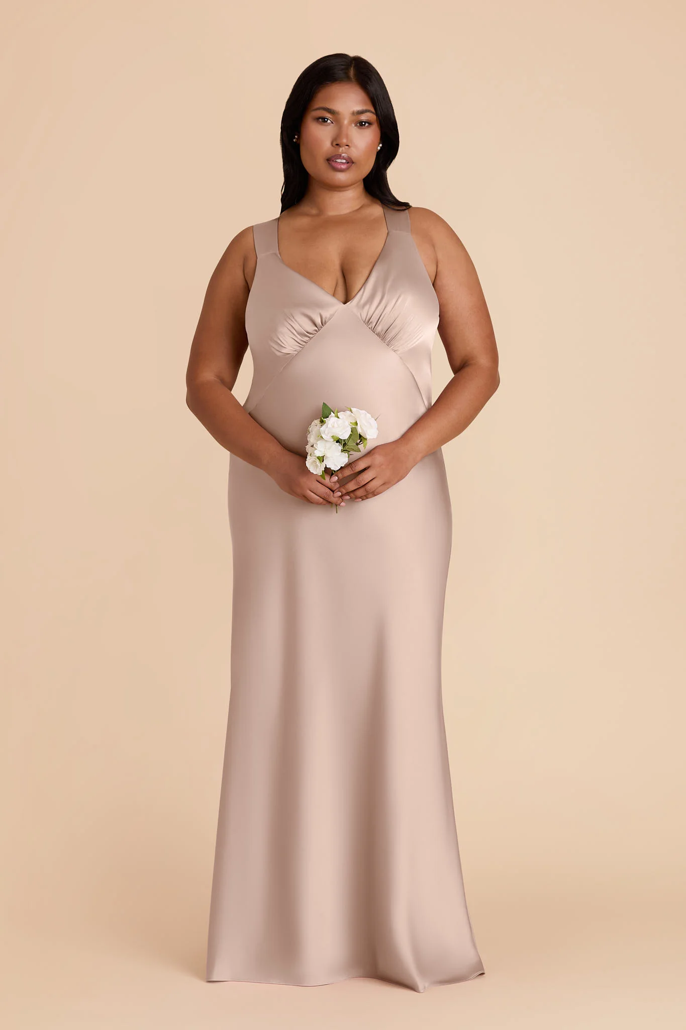 Veronica Matte Satin Dress - Taupe - Image 7