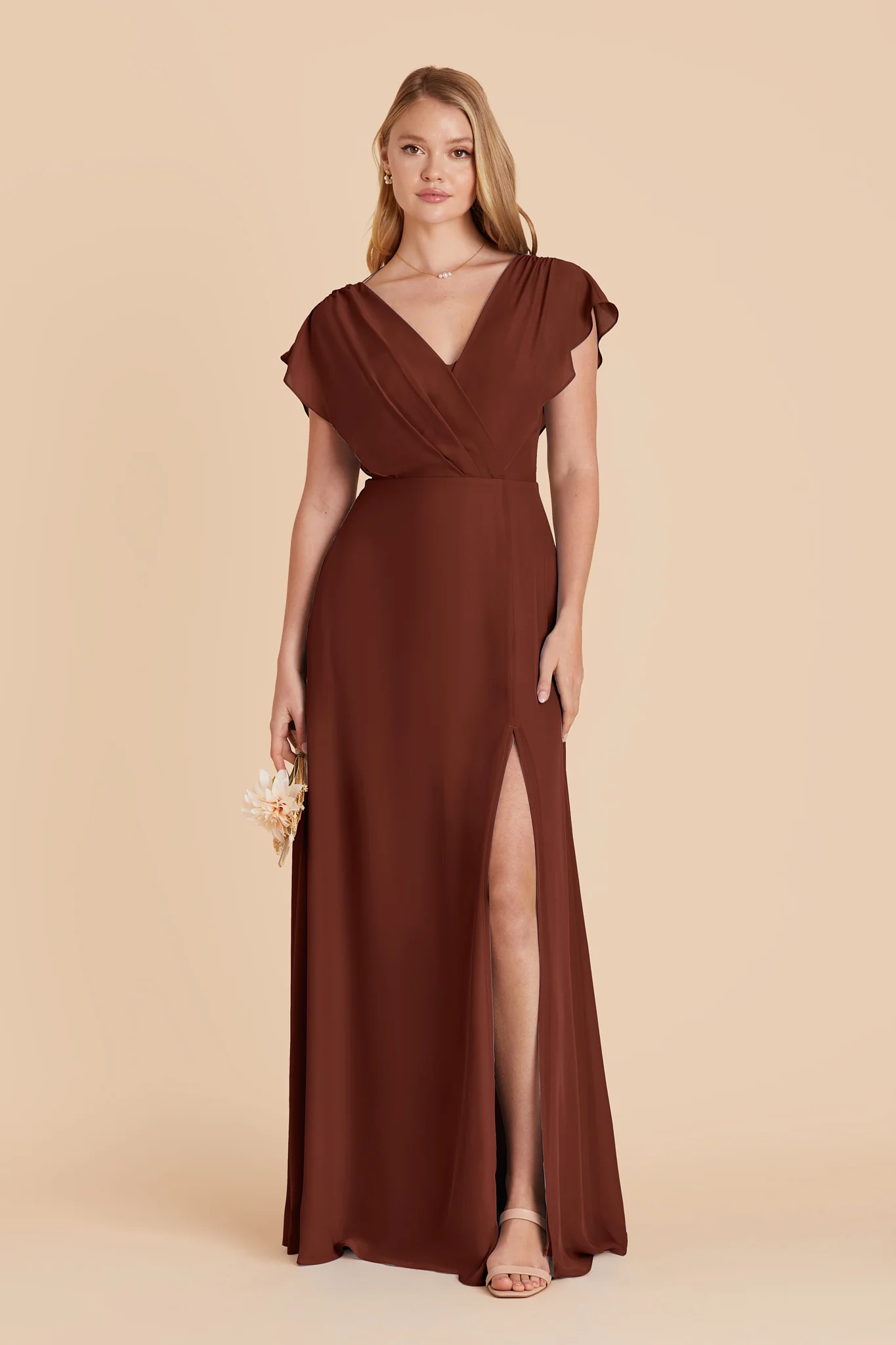 Violet Chiffon Dress - Cognac