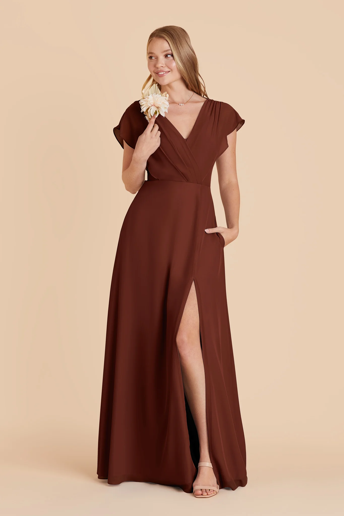 Violet Chiffon Dress - Cognac - Image 3