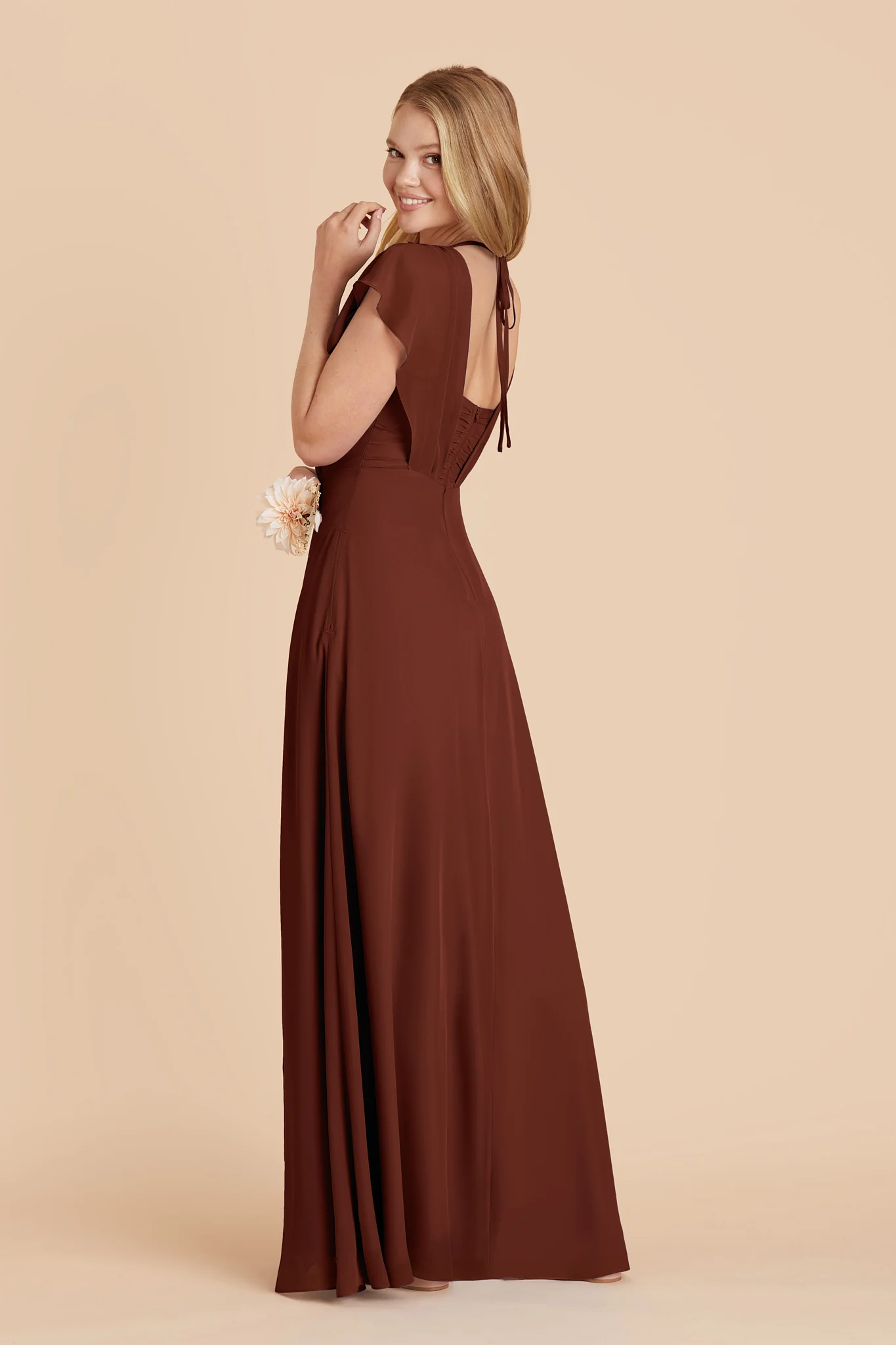 Violet Chiffon Dress - Cognac - Image 4