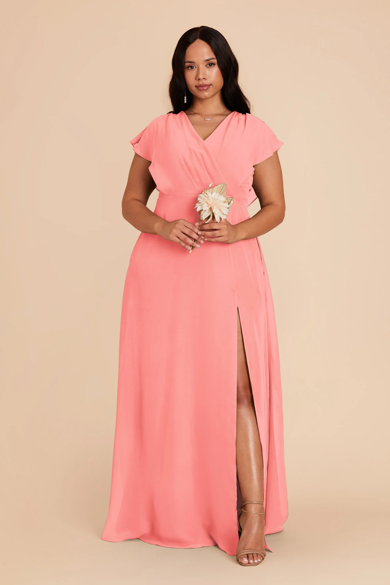 Violet Chiffon Dress - Coral Pink - Image 2