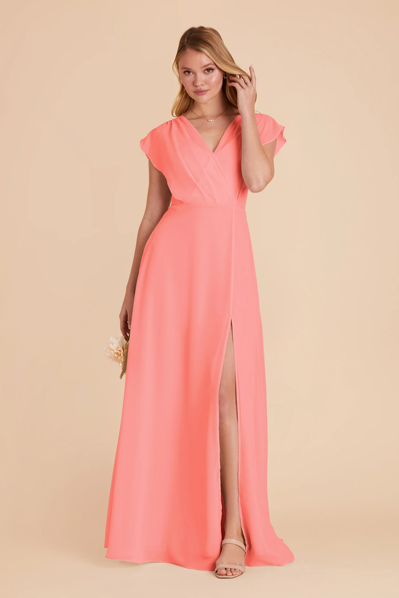 Violet Chiffon Dress - Coral Pink - Image 4