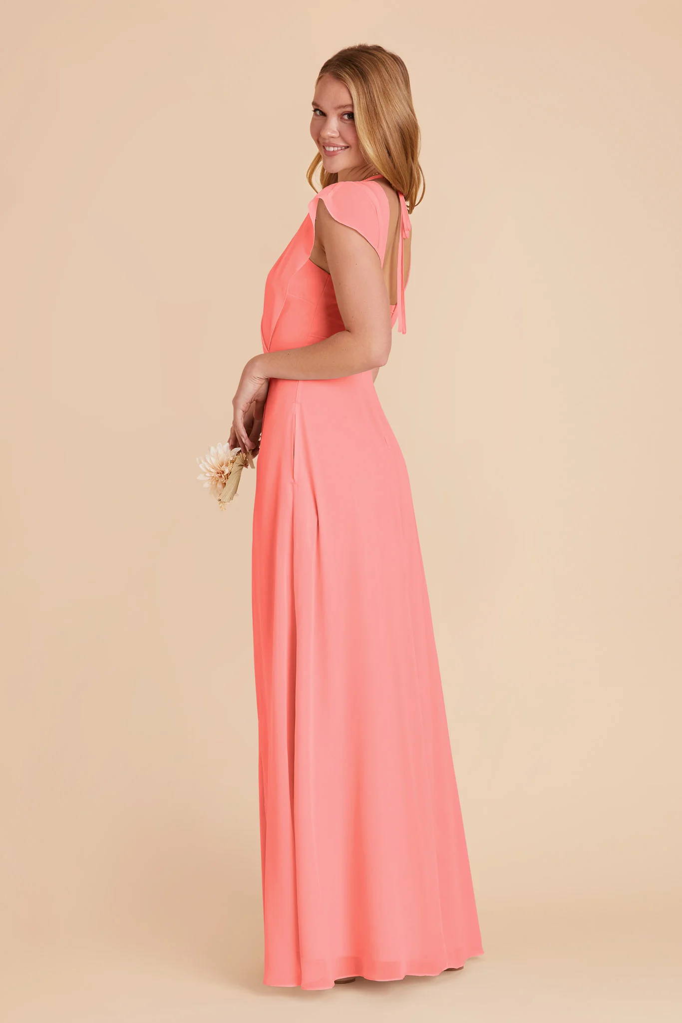Violet Chiffon Dress - Coral Pink - Image 5