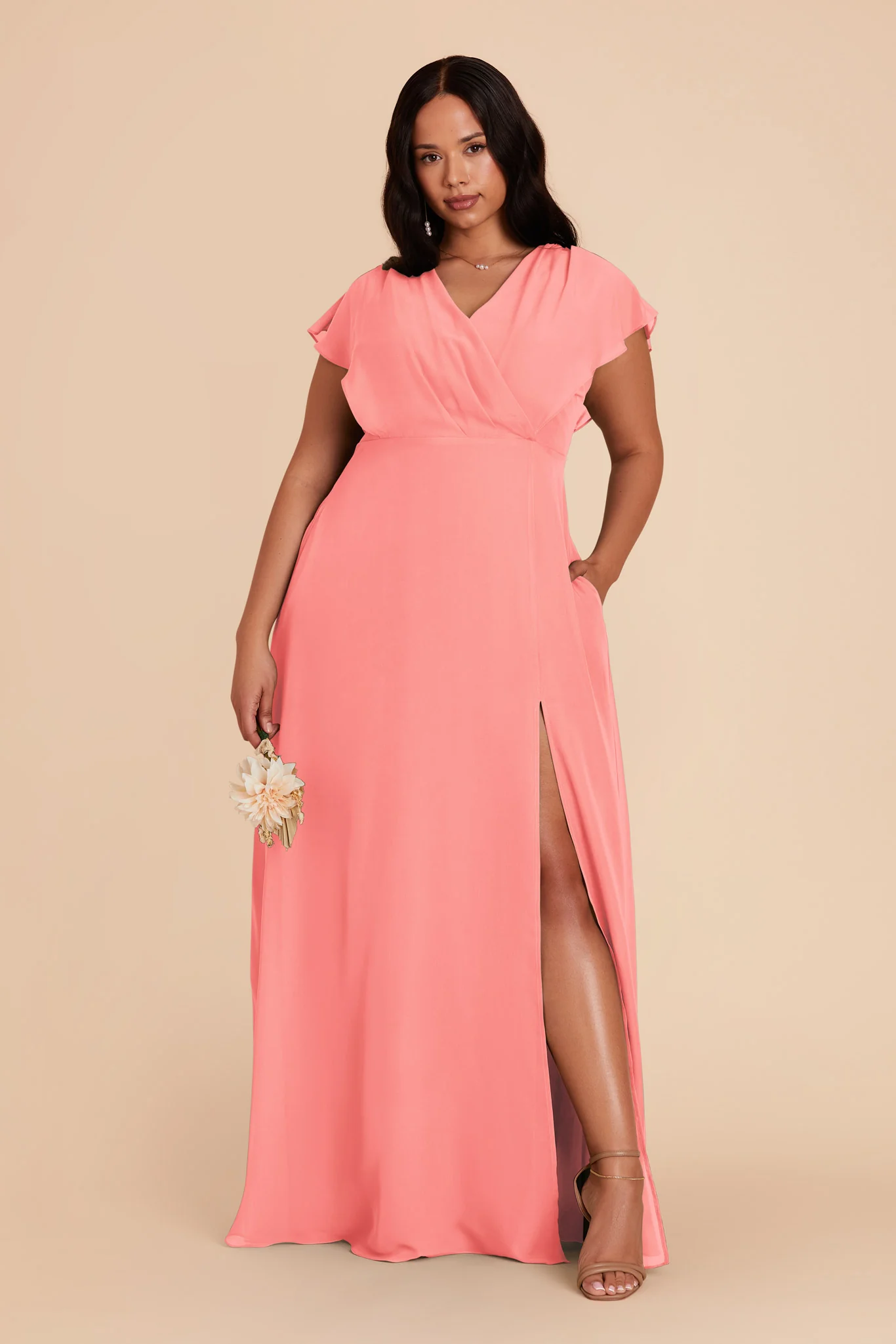 Violet Chiffon Dress - Coral Pink - Image 7