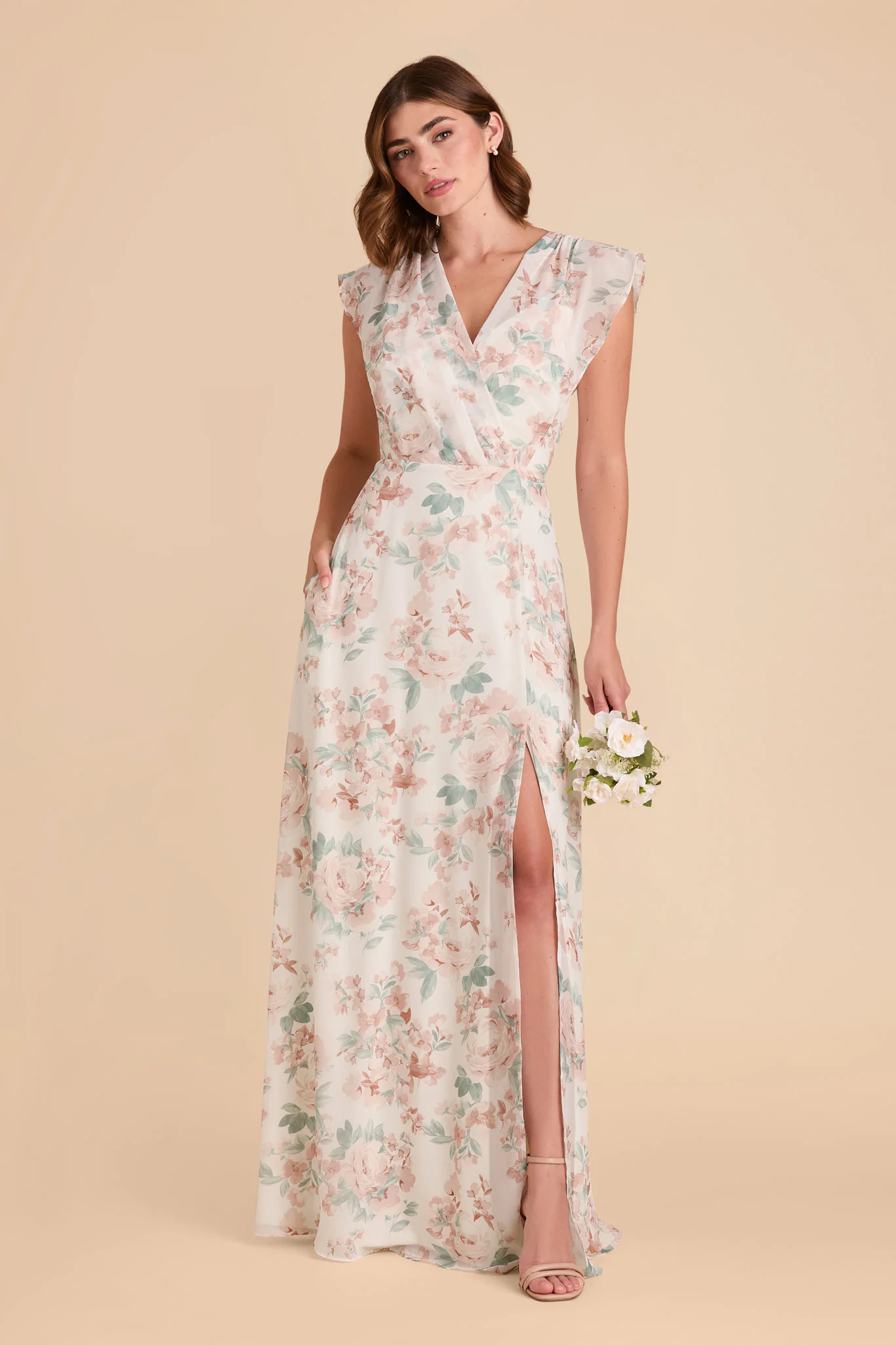 Violet Chiffon Dress - Dusty Apricot Peonies - Image 3