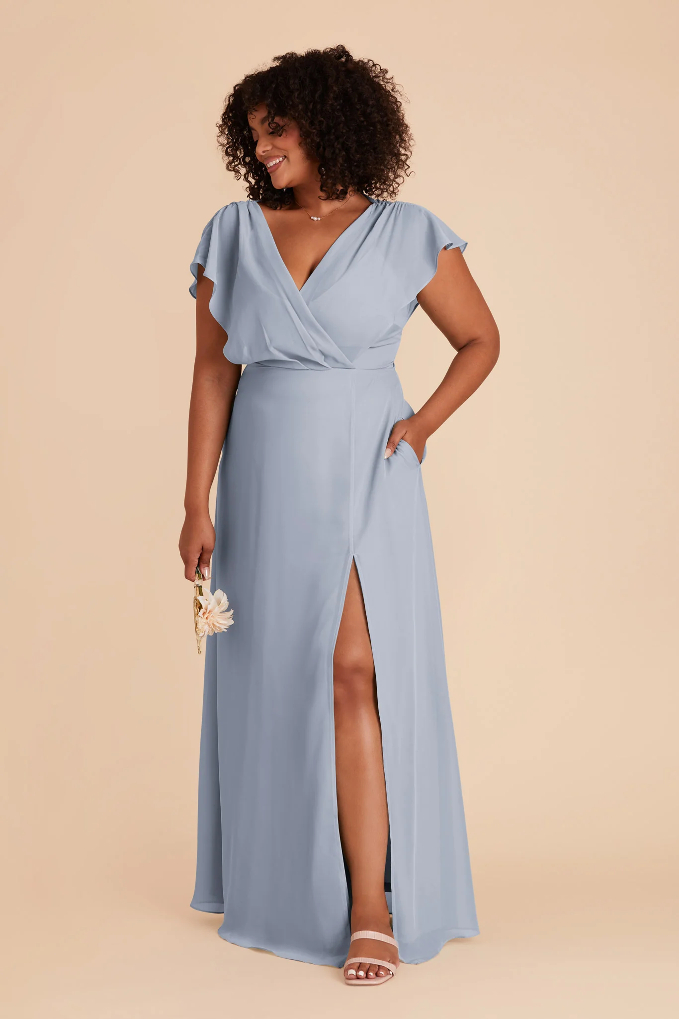Violet Chiffon Dress - Dusty Blue - Image 15