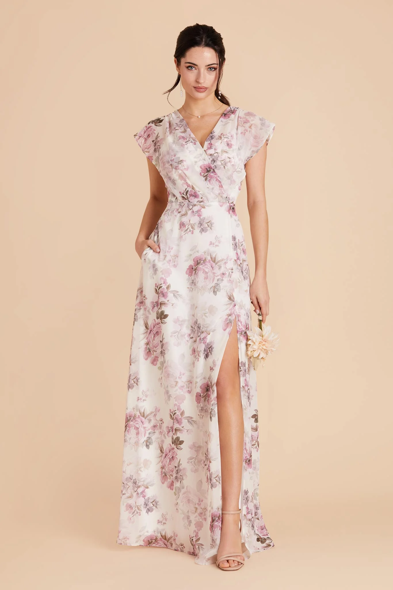 Violet Chiffon Dress - Dusty Pink Peonies - Image 3