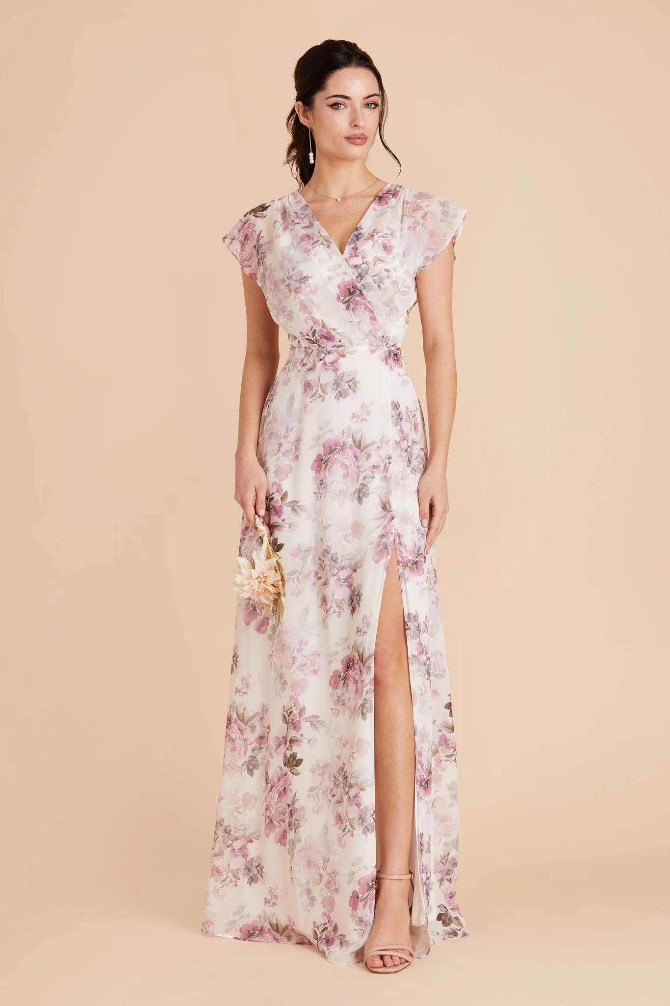 Violet Chiffon Dress - Dusty Pink Peonies - Image 4