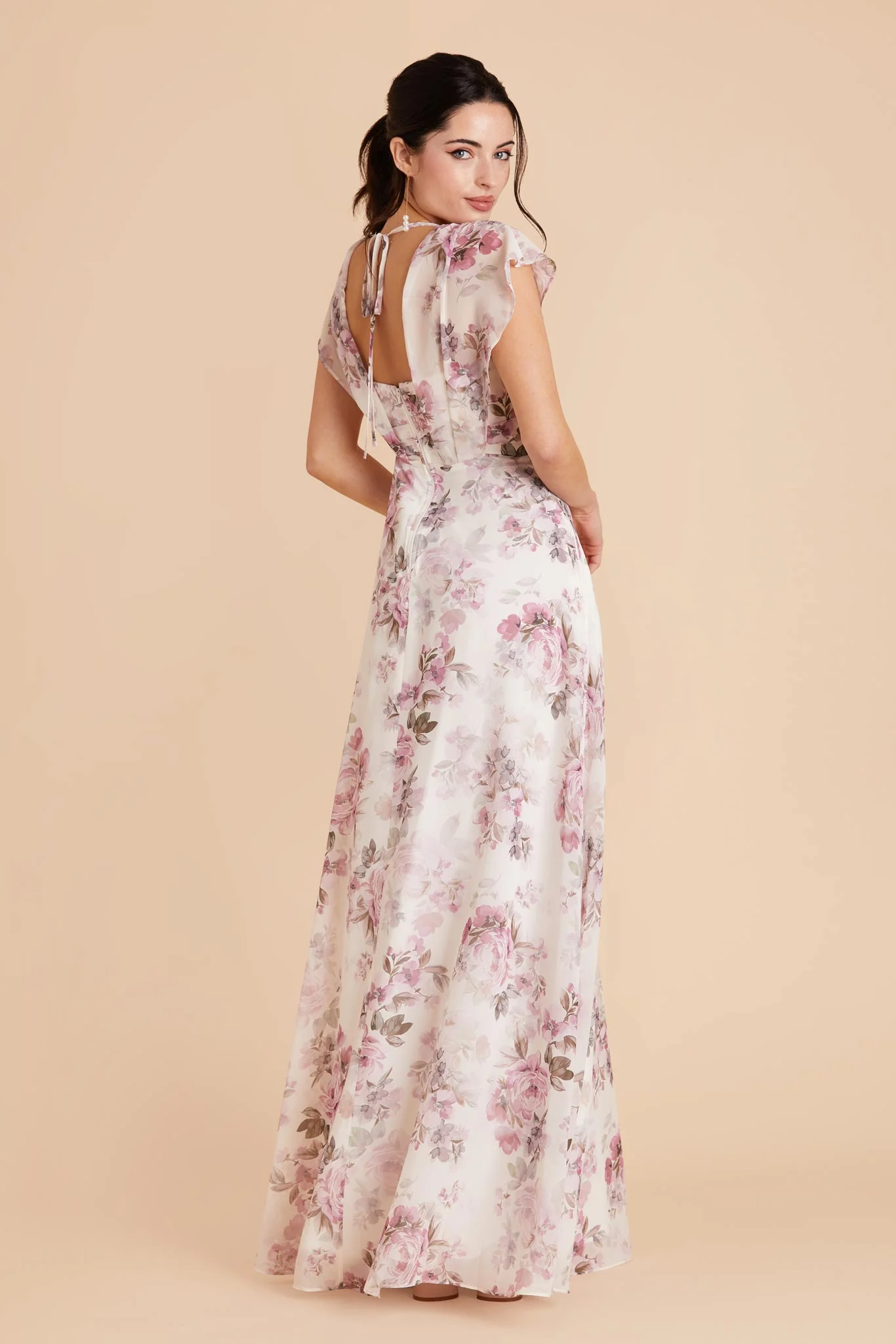 Violet Chiffon Dress - Dusty Pink Peonies - Image 5