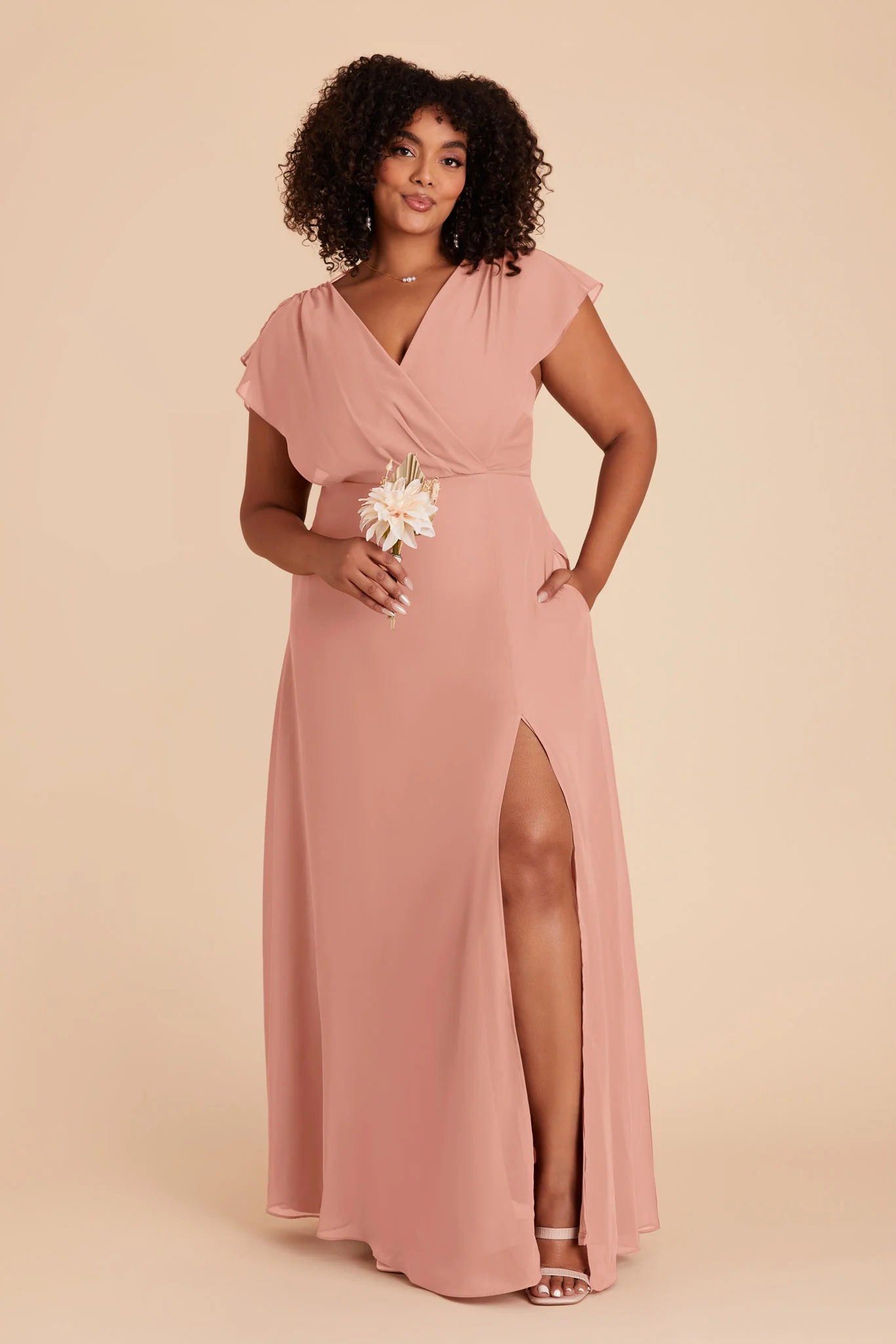Violet Chiffon Dress - Dusty Rose - Image 13