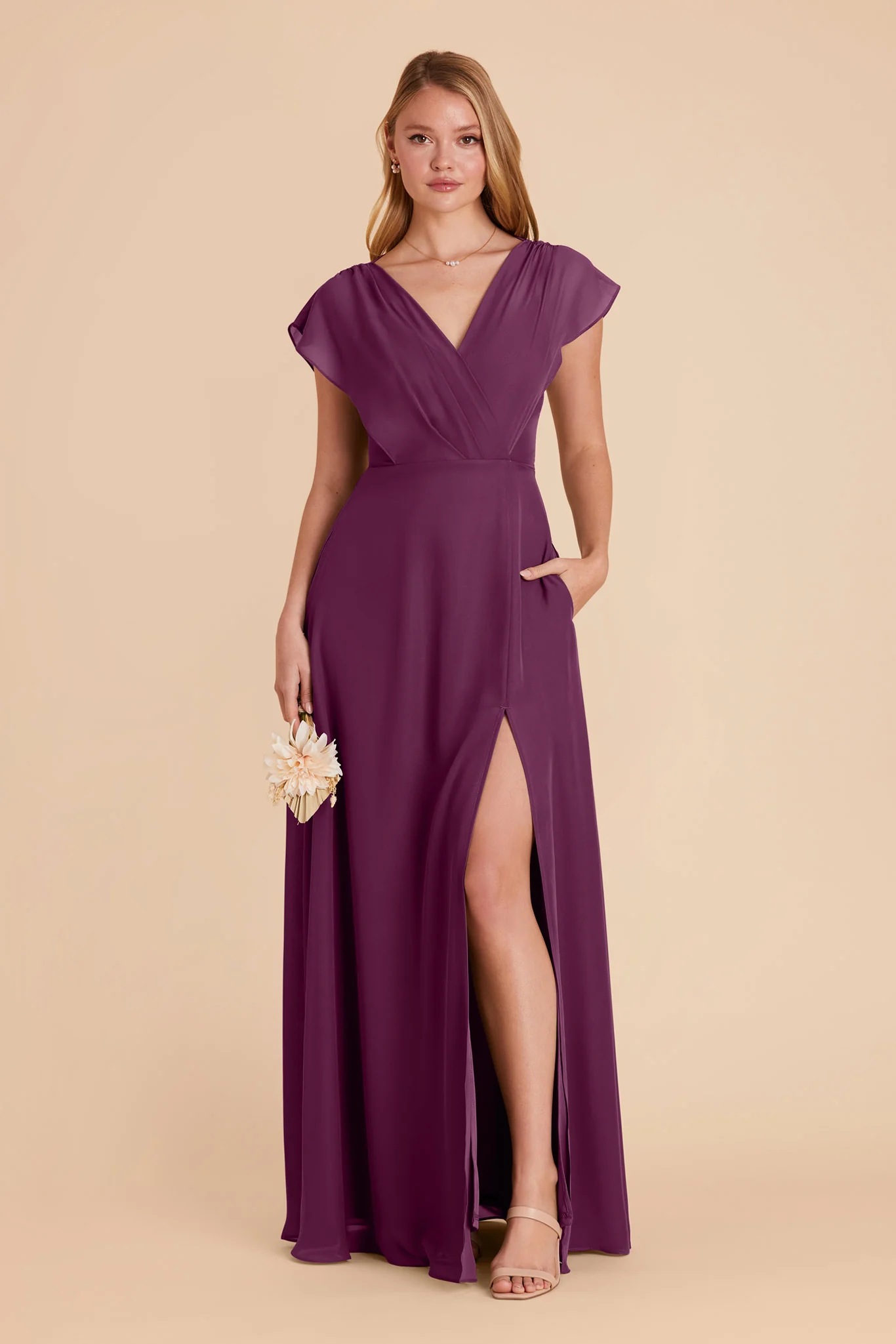 Violet Chiffon Dress - Fig - Image 3