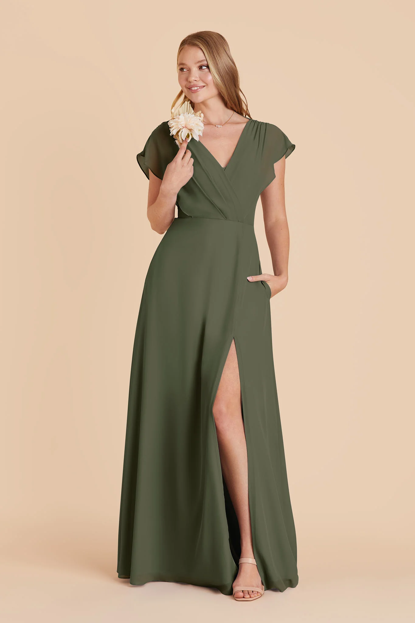 Violet Chiffon Dress - Olive - Image 3