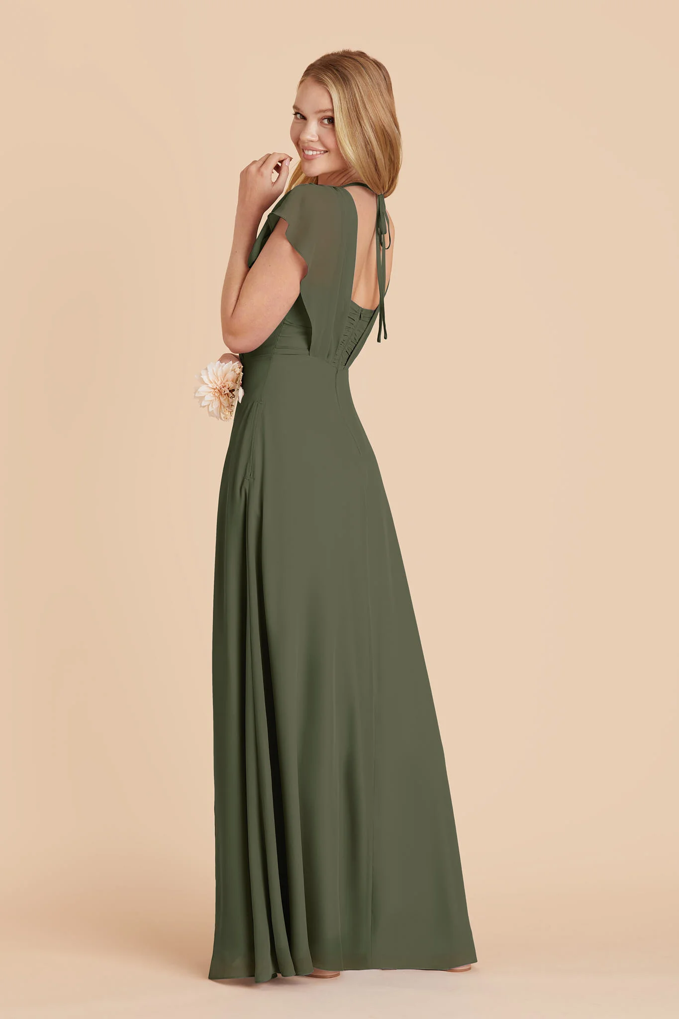 Violet Chiffon Dress - Olive - Image 4