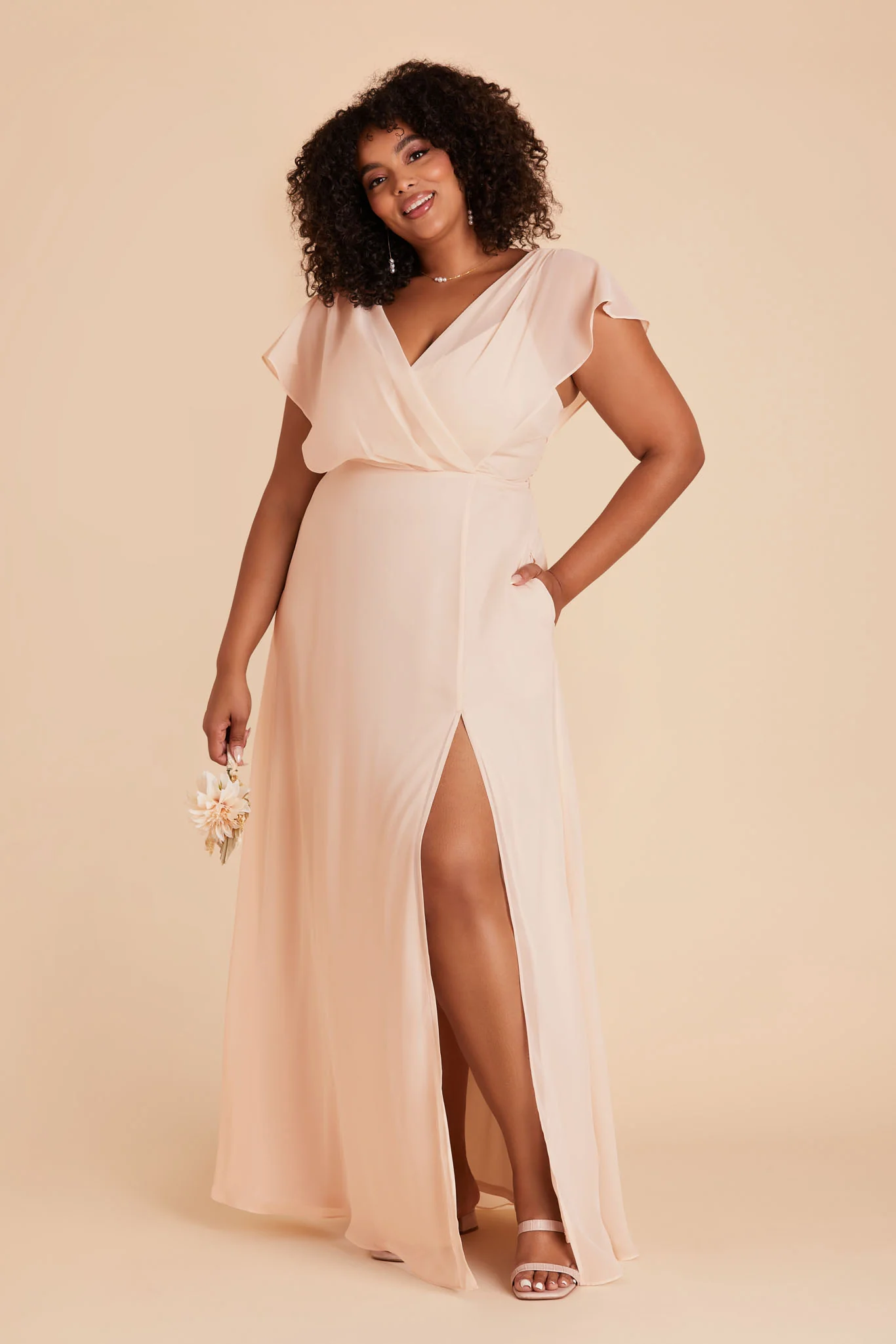 Violet Chiffon Dress - Pale Blush - Image 11