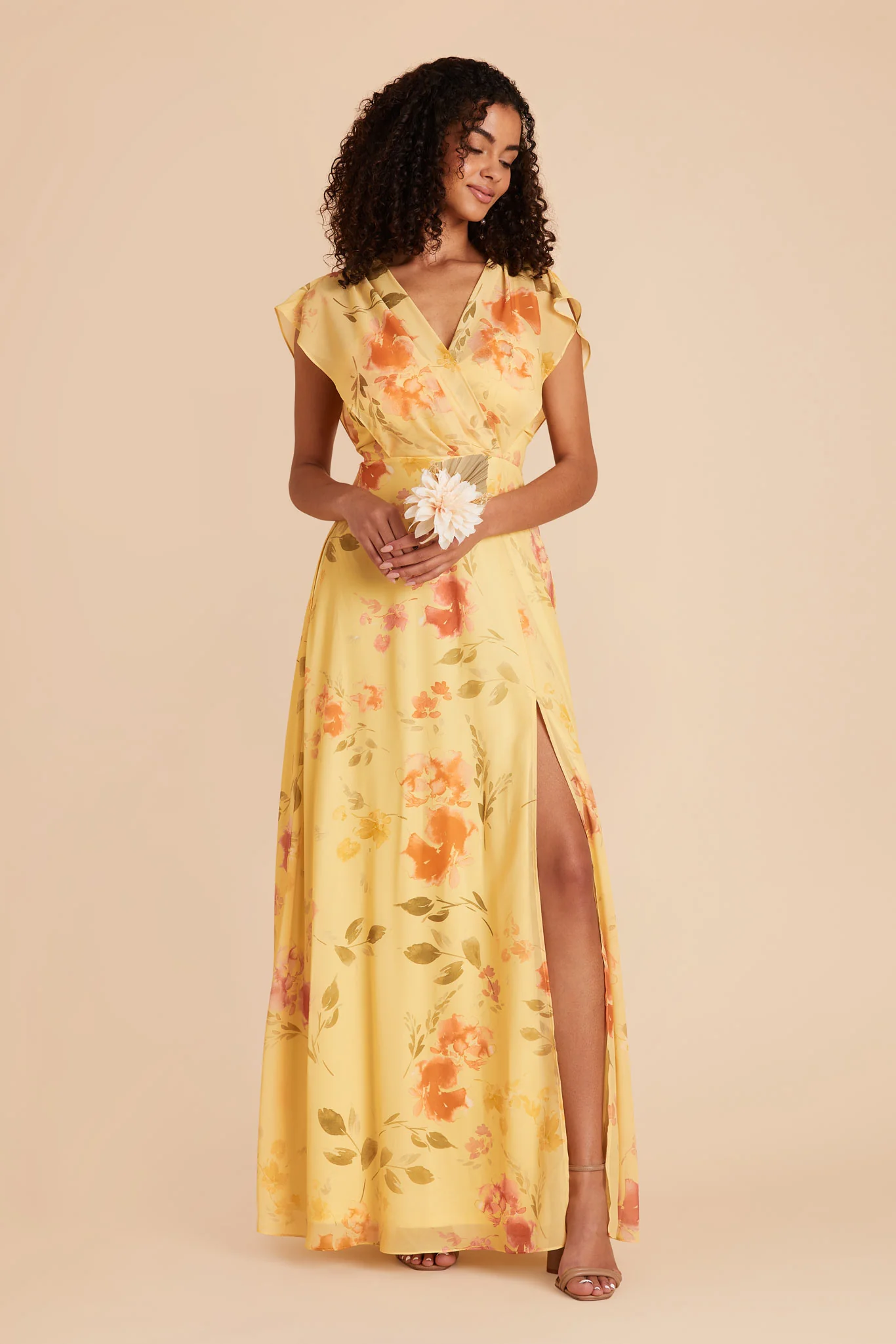 Violet Chiffon Dress - Pale Yellow Rococo Floral - Image 3