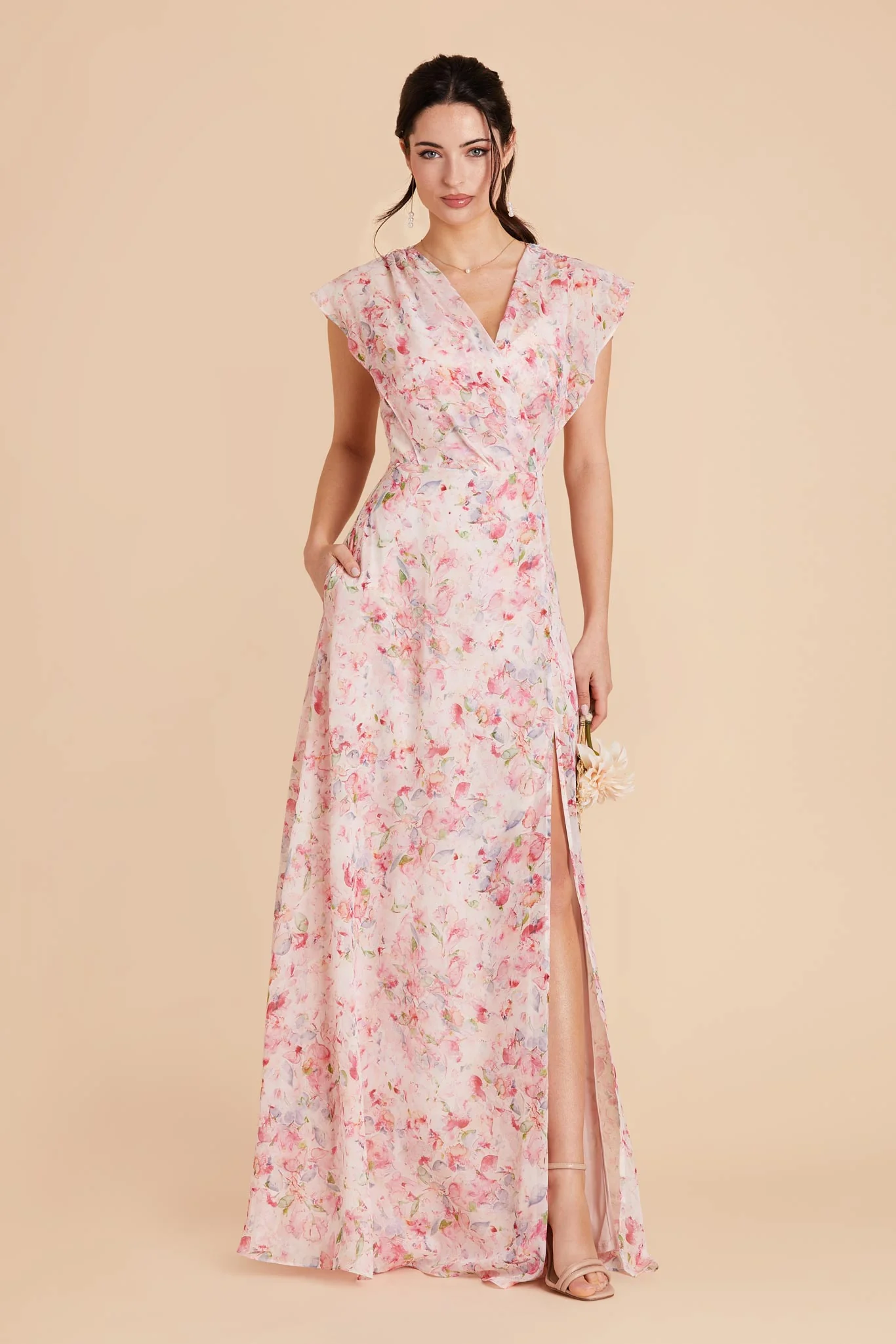 Violet Chiffon Dress - Pink Falling Petals - Image 5