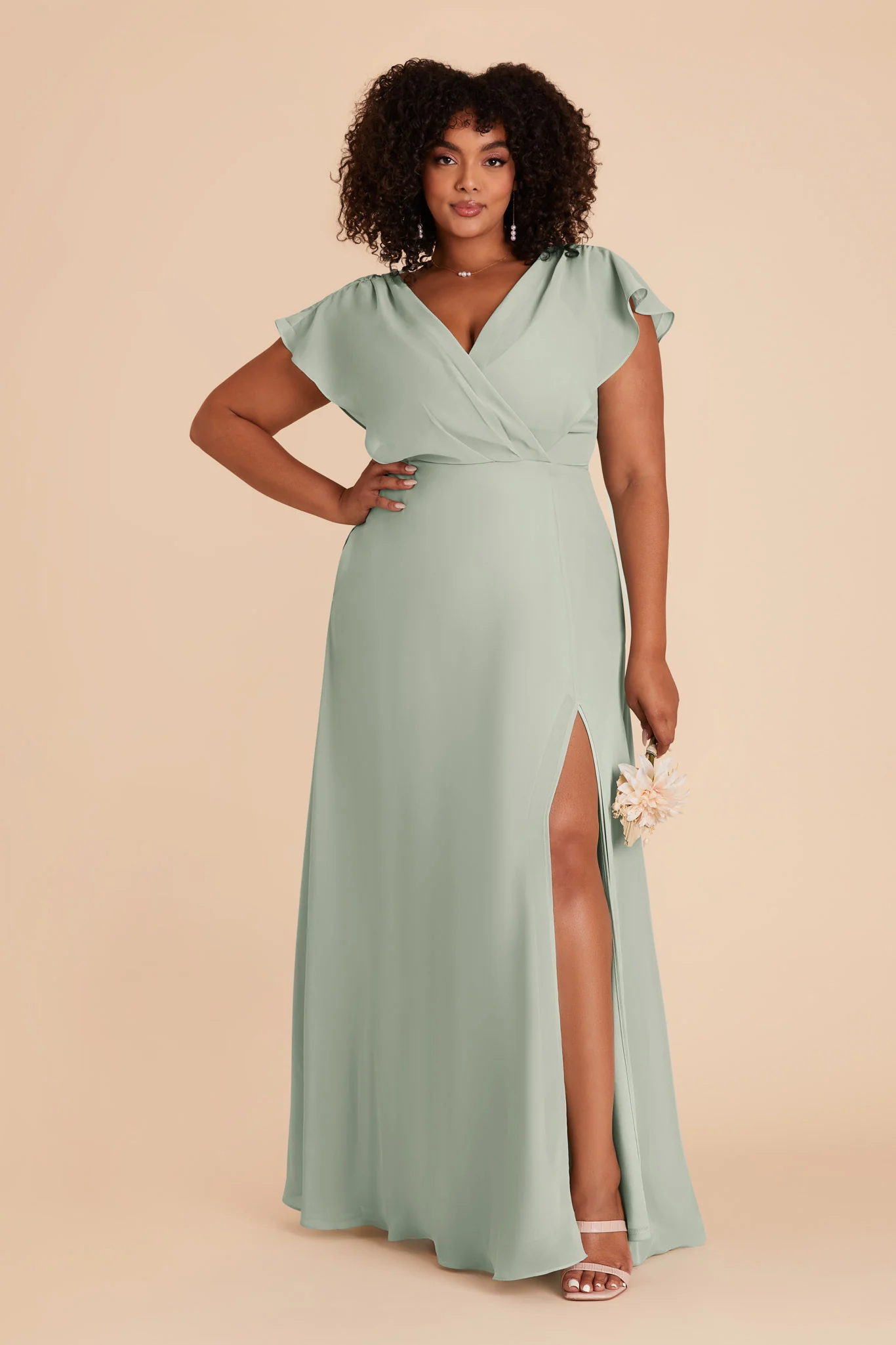 Violet Chiffon Dress - Sage - Image 11