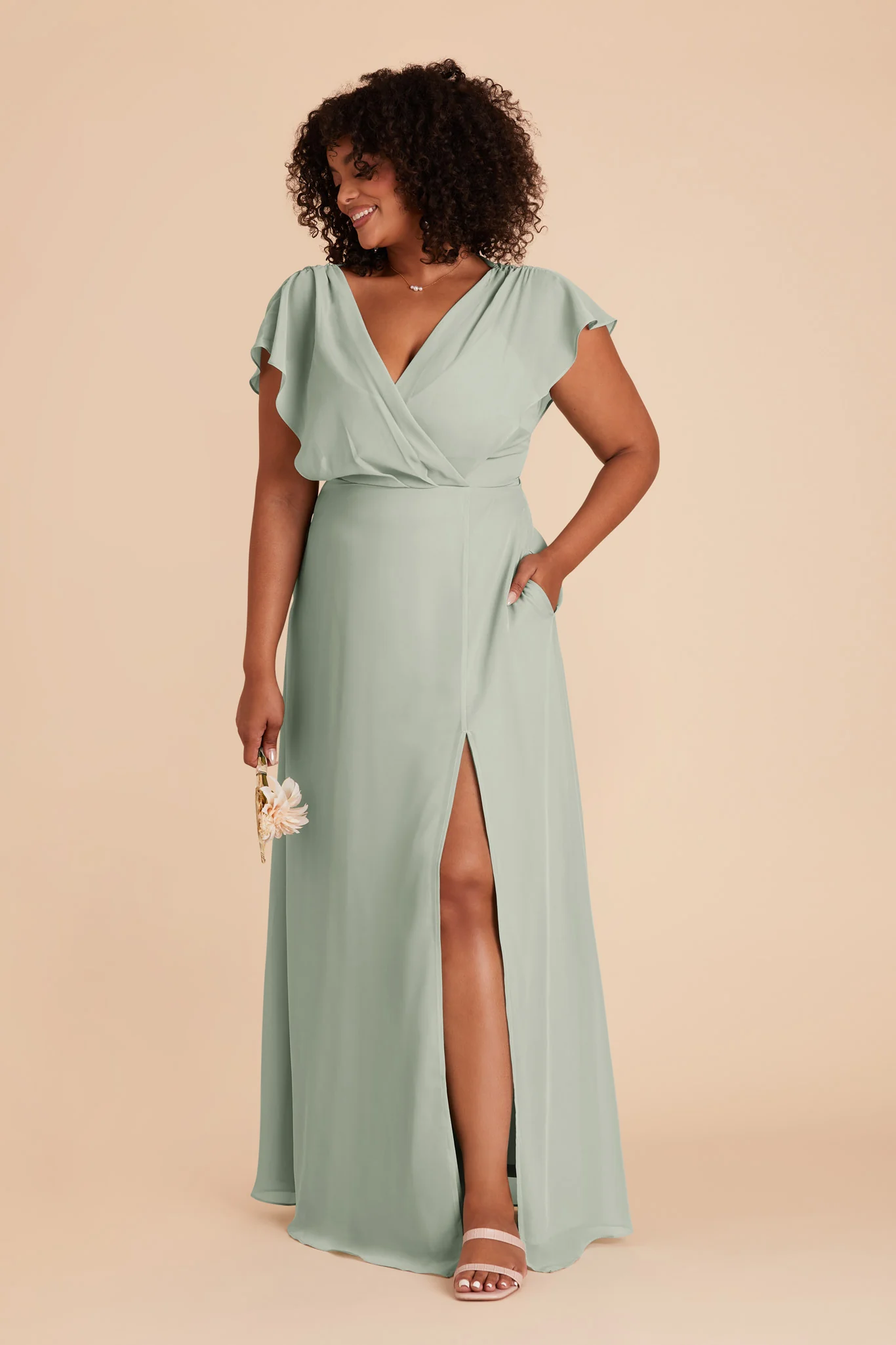 Violet Chiffon Dress - Sage - Image 12