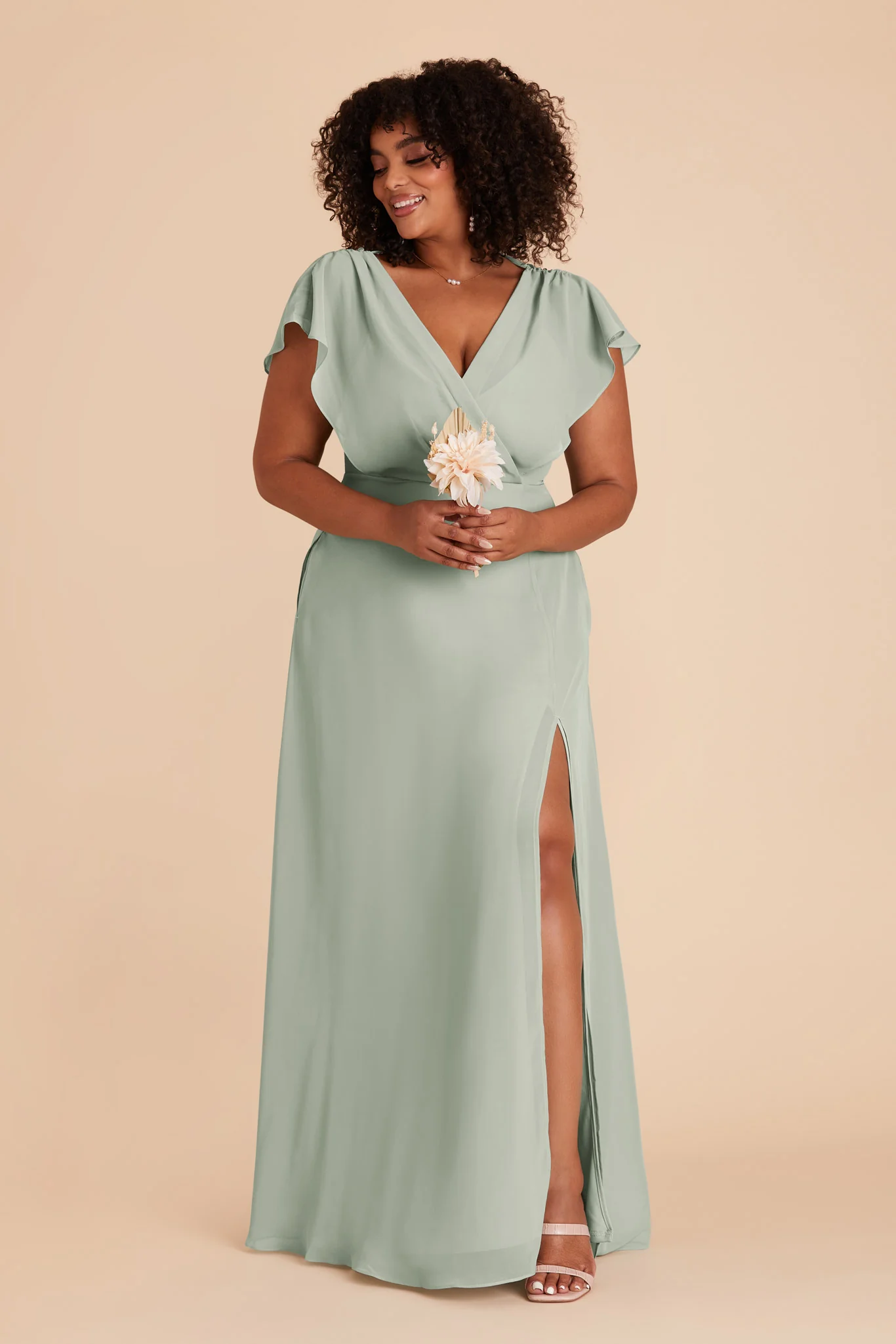 Violet Chiffon Dress - Sage - Image 15
