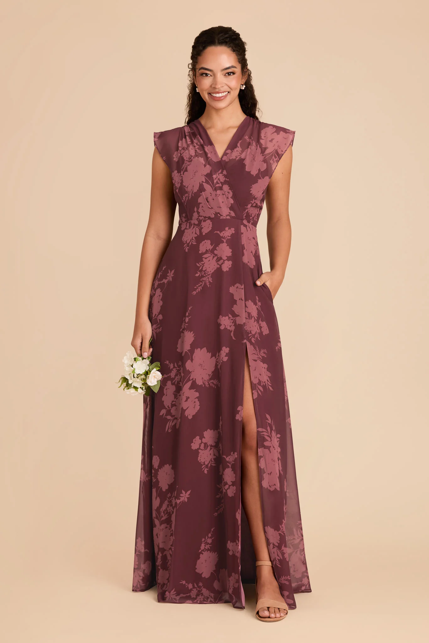 Violet Chiffon Dress - Sangria Whimsical Blooms - Image 3