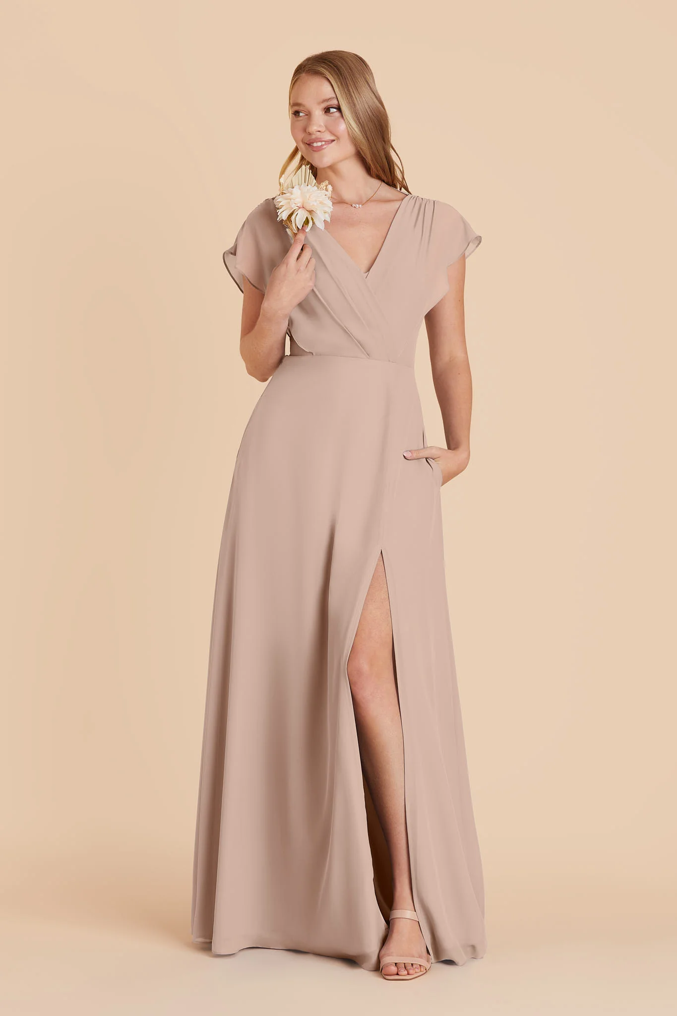 Violet Chiffon Dress - Taupe - Image 3