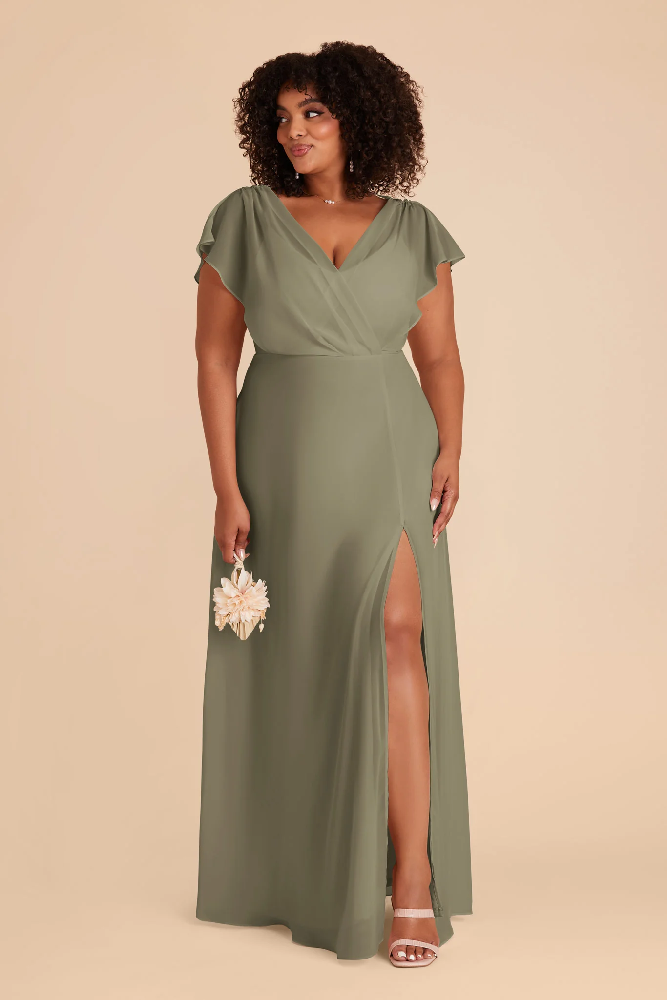 Violet Chiffon Dress - Thyme - Image 13
