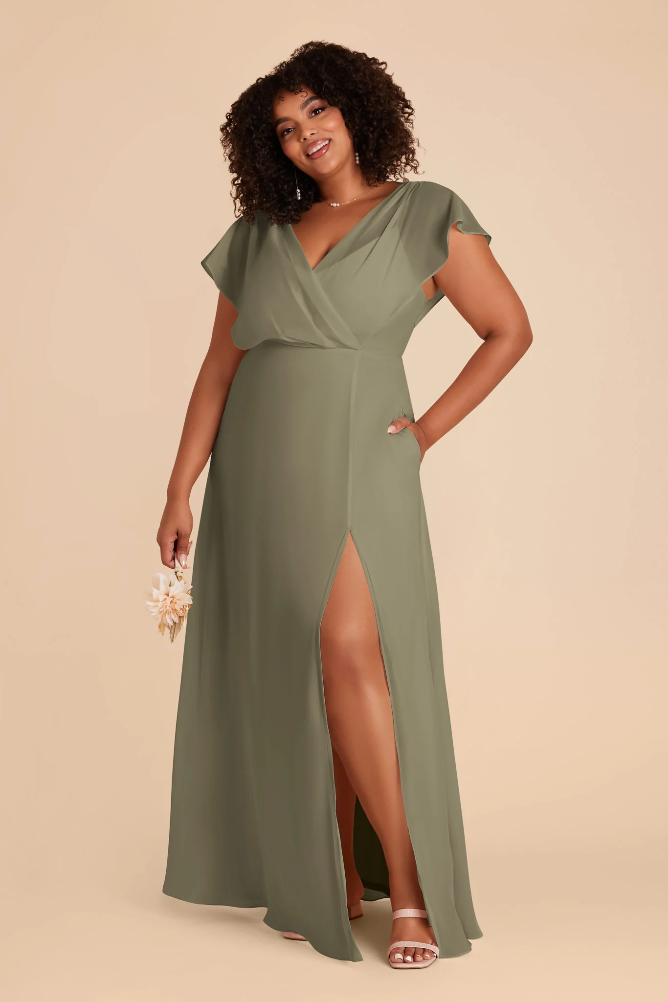 Violet Chiffon Dress - Thyme - Image 15