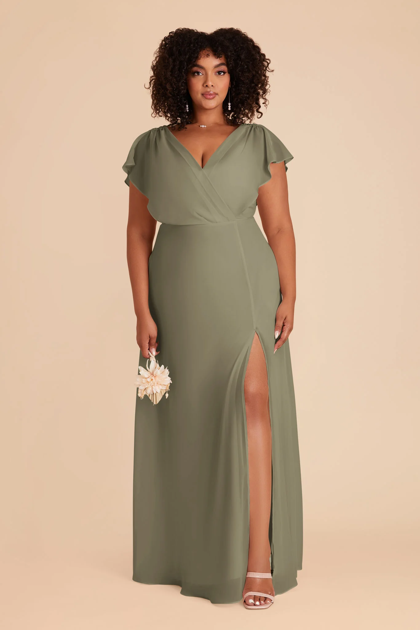 Violet Chiffon Dress - Thyme - Image 2