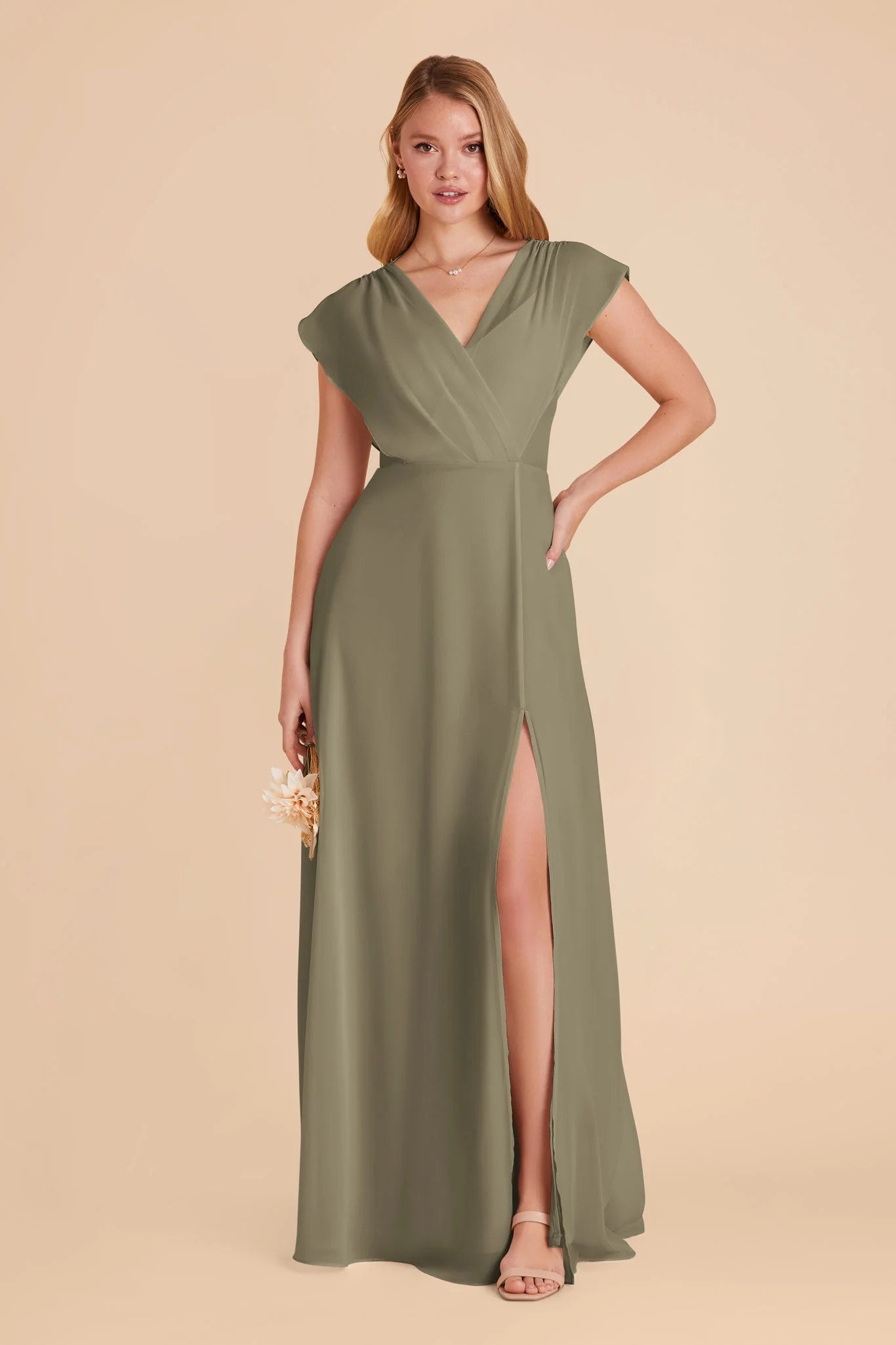Violet Chiffon Dress - Thyme - Image 3