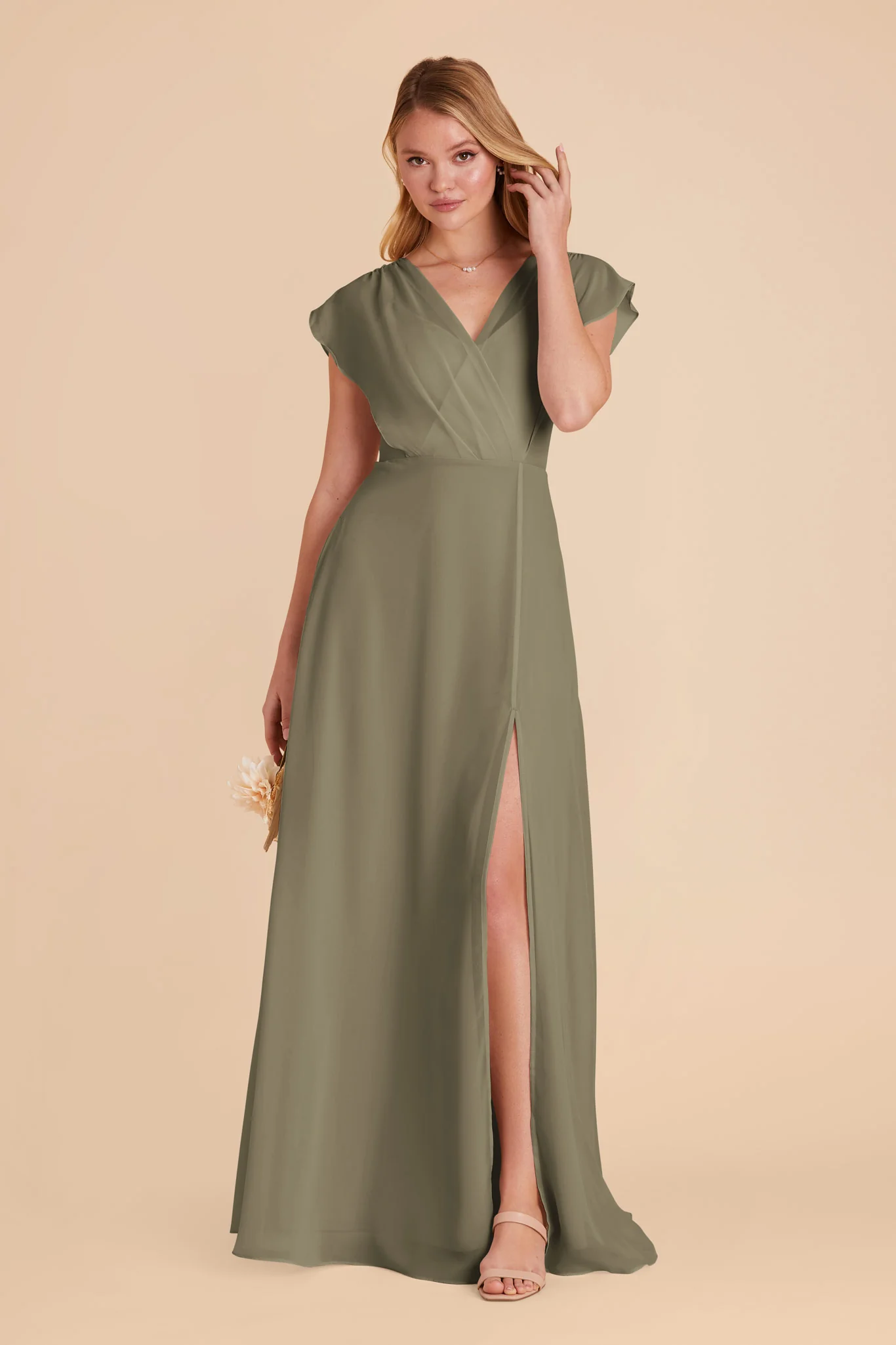 Violet Chiffon Dress - Thyme - Image 6